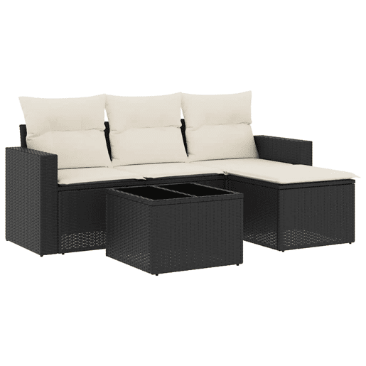 vidaXL 5 pcs conjunto sofás de jardim com almofadões vime PE preto vidaXL 5 pcs conjunto sofás de jardim com almofadões vime PE preto