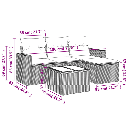 vidaXL 5 pcs conjunto sofás de jardim com almofadões vime PE preto vidaXL 5 pcs conjunto sofás de jardim com almofadões vime PE preto