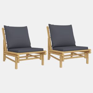 vidaXL Cadeiras de jardim 2 pcs bambu c almofadões cinzento-escuro