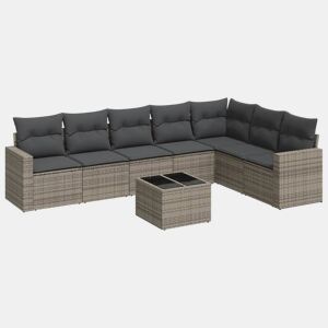 vidaXL 8 pcs conjunto sofás de jardim c almofadões vime PE cinzento
