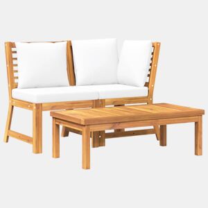 vidaXL 3 pcs conjunto lounge jardim c almofadões cor creme acácia