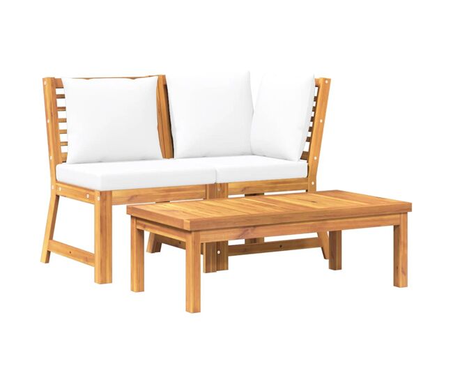 Vidaxl muebles de jardín 3 pzas madera maciza de acacia cojines crema