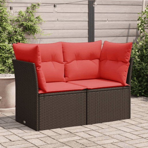 vidaXL Sofá de jardim com almofadas, 2 lugares, vime sintético marrom vidaXL Sofá de jardim com almofadas, 2 lugares, vime sintético marrom