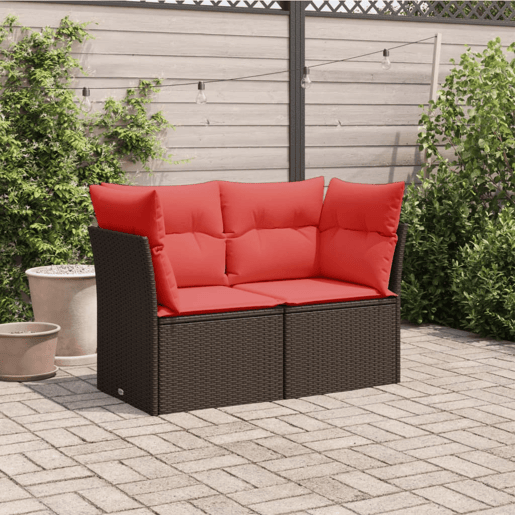 vidaXL Sofá de jardim com almofadas, 2 lugares, vime sintético marrom vidaXL Sofá de jardim com almofadas, 2 lugares, vime sintético marrom