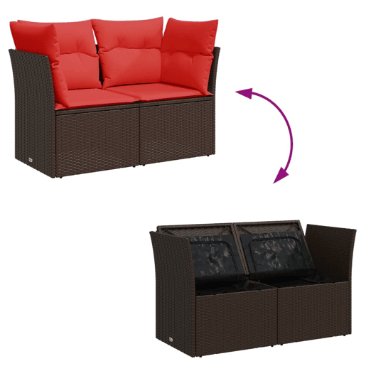 vidaXL Sofá de jardim com almofadas, 2 lugares, vime sintético marrom vidaXL Sofá de jardim com almofadas, 2 lugares, vime sintético marrom