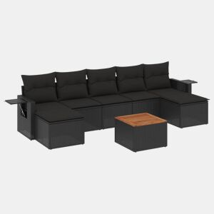 vidaXL 8 pcs conjunto sofás de jardim com almofadões vime PE preto