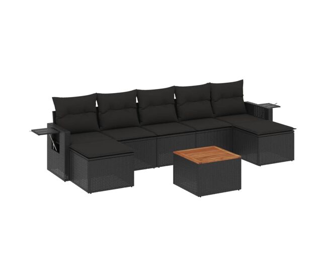 Vidaxl set de sofás de jardín 8 piezas y cojines ratán sintético negro