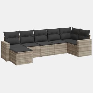 vidaXL 7 pcs conj. sofás jardim com almofadões vime PE cinzento-claro