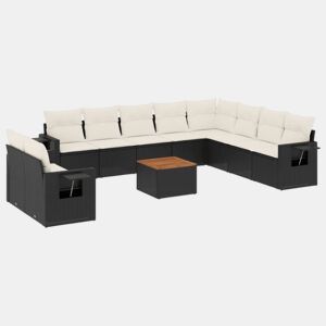 vidaXL 11 pcs conjunto sofás de jardim c almofadões vime PE preto