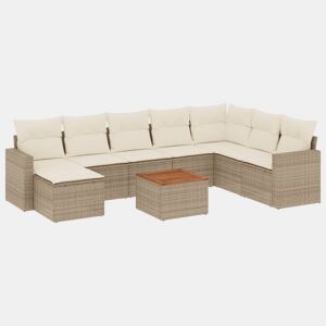 vidaXL 9 pcs conjunto de sofás p jardim com almofadões vime PE bege