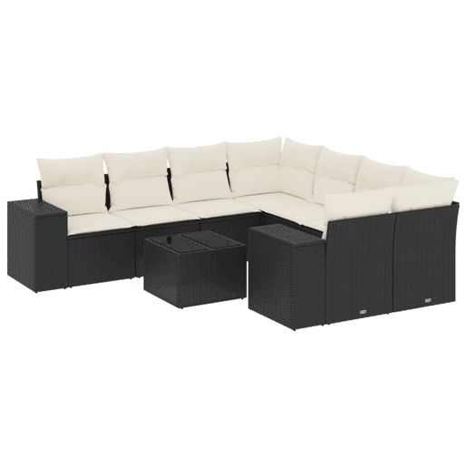 vidaXL 9 pcs conjunto de sofás p jardim c almofadões vime PE preto