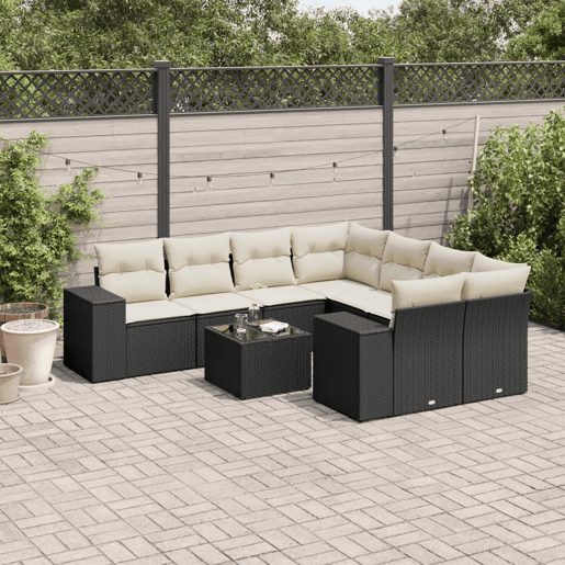 vidaXL 9 pcs conjunto de sofás p jardim c almofadões vime PE preto