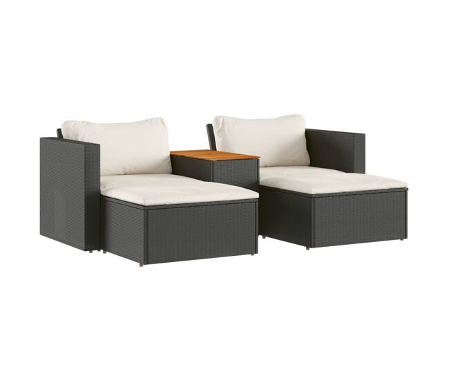 Vidaxl set sofás jardín y cojines 5 pzas ratán sintético acacia negro