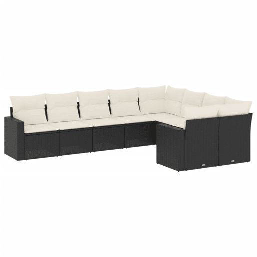 vidaXL 9 pcs conjunto de sofás p jardim c almofadões vime PE preto vidaXL 9 pcs conjunto de sofás p jardim c almofadões vime PE preto