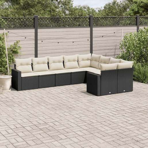 vidaXL 9 pcs conjunto de sofás p jardim c almofadões vime PE preto vidaXL 9 pcs conjunto de sofás p jardim c almofadões vime PE preto