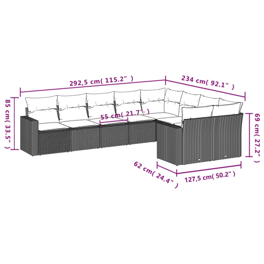 vidaXL 9 pcs conjunto de sofás p jardim c almofadões vime PE preto vidaXL 9 pcs conjunto de sofás p jardim c almofadões vime PE preto