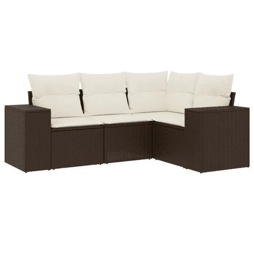 vidaXL 4 pcs conjunto sofás de jardim c almofadões vime PE castanho