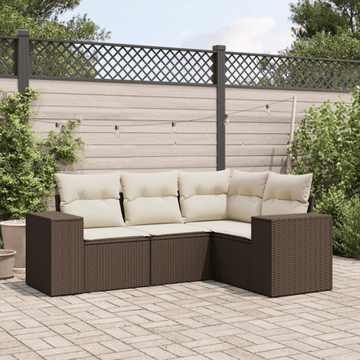vidaXL 4 pcs conjunto sofás de jardim c almofadões vime PE castanho