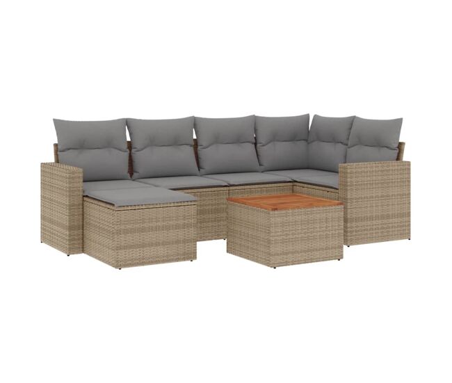 Vidaxl set sofás de jardín 7 piezas y cojines ratán sintético beige