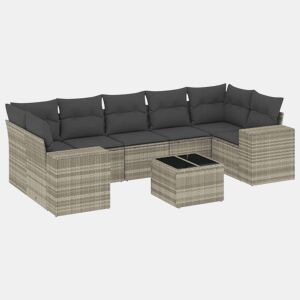 vidaXL 8 pcs conj. sofás jardim c almofadões vime PE cinzento-claro