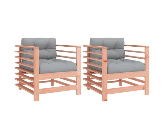 Vidaxl sillones de jardín y cojines 2 uds madera maciza abeto douglas