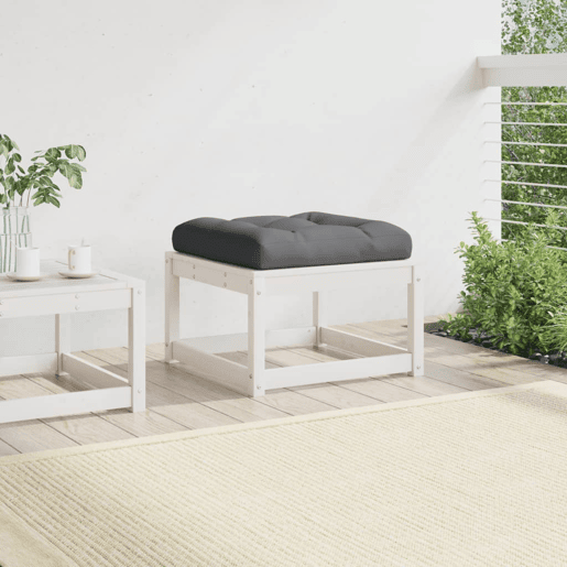 vidaXL Apoio de pés p jardim c almofadão pinho maciço branco vidaXL Apoio de pés p jardim c almofadão pinho maciço branco