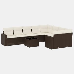 vidaXL 10 pcs conj. sofás jardim com almofadões vime PE castanho