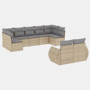 vidaXL 9 pcs conjunto de sofás p jardim com almofadões vime PE bege