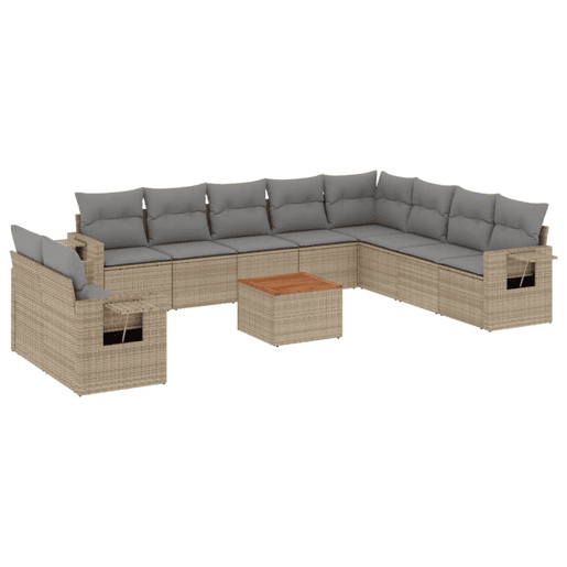 vidaXL 11 pcs conjunto sofás de jardim c almofadões vime PE bege
