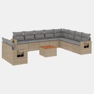 vidaXL 11 pcs conjunto sofás de jardim c almofadões vime PE bege