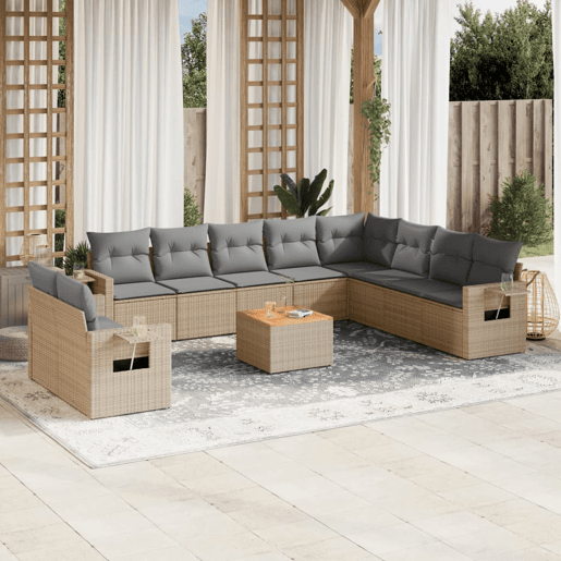 vidaXL 11 pcs conjunto sofás de jardim c almofadões vime PE bege