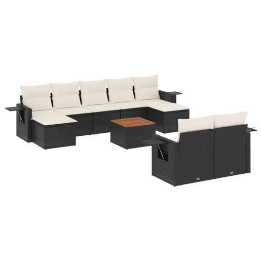 vidaXL 10 pcs conjunto sofás de jardim c almofadões vime PE preto