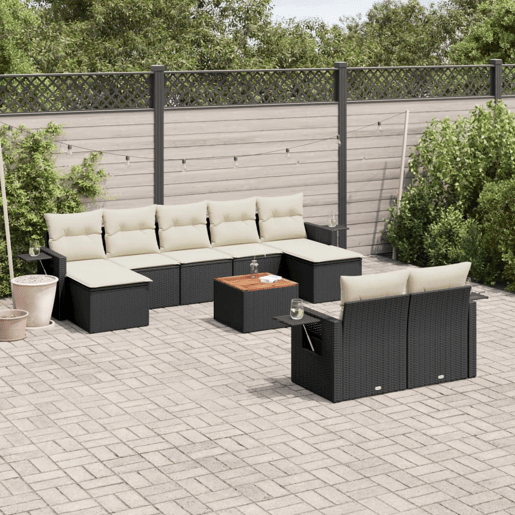 vidaXL 10 pcs conjunto sofás de jardim c almofadões vime PE preto