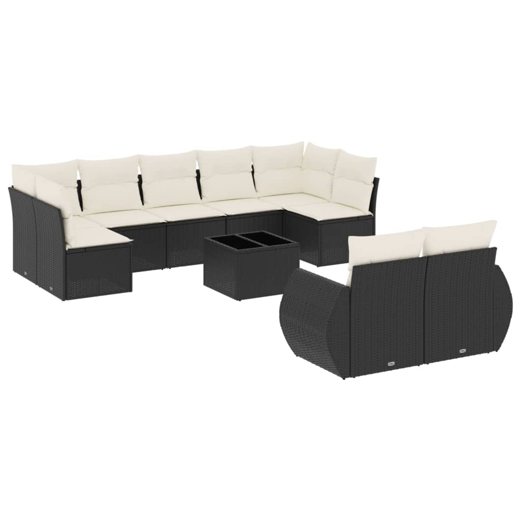Vidaxl set de sofás de jardín 10 pzas cojines ratán sintético negro