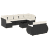 vidaXL 10 pcs conjunto sofás de jardim c almofadões vime PE preto