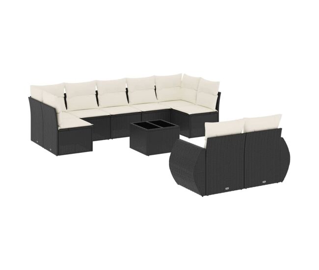 Vidaxl set de sofás de jardín 10 pzas cojines ratán sintético negro