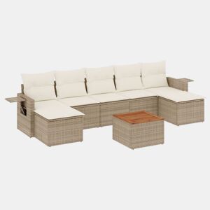 vidaXL 8 pcs conjunto de sofás p jardim com almofadões vime PE bege