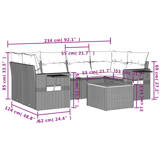 vidaXL 7 pcs conjunto de sofás p jardim com almofadões vime PE bege vidaXL 7 pcs conjunto de sofás p jardim com almofadões vime PE bege