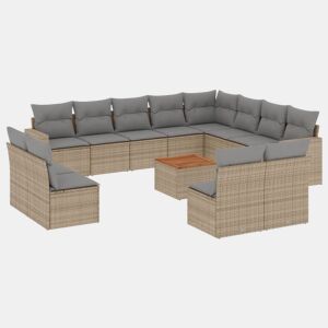 vidaXL 13 pcs conjunto de sofás p jardim com almofadões vime PE bege