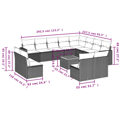 vidaXL 13 pcs conjunto de sofás p jardim com almofadões vime PE bege vidaXL 13 pcs conjunto de sofás p jardim com almofadões vime PE bege