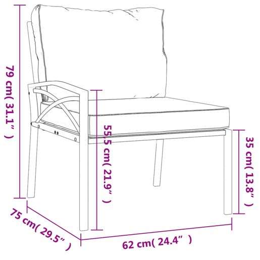 vidaXL Cadeiras de jardim c almofadões cinzentos 2 pcs 62x75x79cm aço