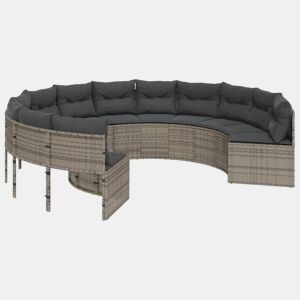 vidaXL Sofá de jardim com almofadões redondo vime PE cinzento