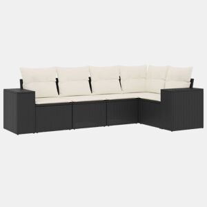 vidaXL 5 pcs conjunto sofás de jardim com almofadões vime PE preto