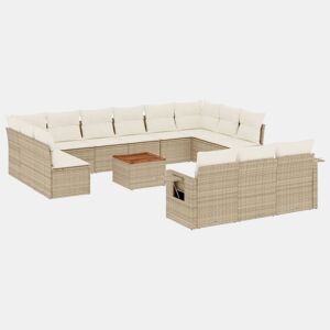 vidaXL 14 pcs conjunto de sofás p jardim com almofadões vime PE bege