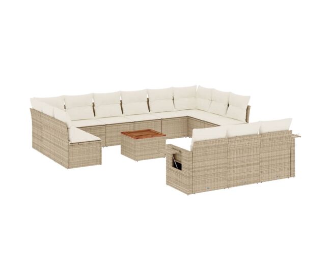Vidaxl set sofás de jardín 14 pzas con cojines ratán sintético beige