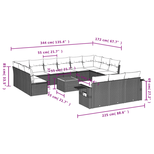 vidaXL 14 pcs conjunto de sofás p jardim com almofadões vime PE bege vidaXL 14 pcs conjunto de sofás p jardim com almofadões vime PE bege
