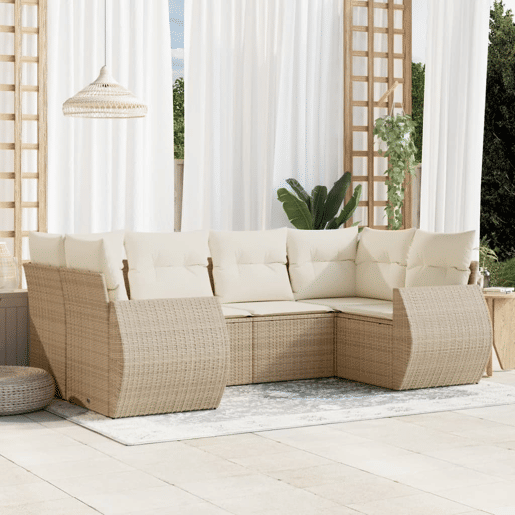 vidaXL 6 pcs conjunto de sofás p jardim com almofadões vime PE bege