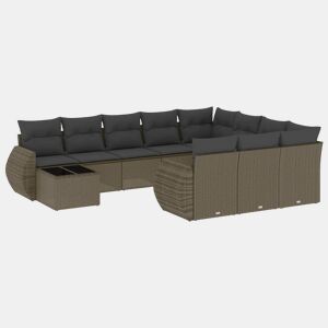 vidaXL 11 pcs conjunto sofás de jardim c almofadões vime PE cinzento