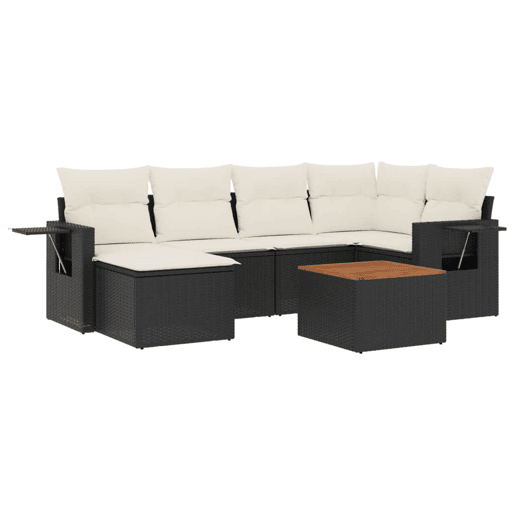 vidaXL 7 pcs conjunto de sofás p jardim c almofadões vime PE preto vidaXL 7 pcs conjunto de sofás p jardim c almofadões vime PE preto