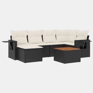 vidaXL 7 pcs conjunto de sofás p jardim c almofadões vime PE preto